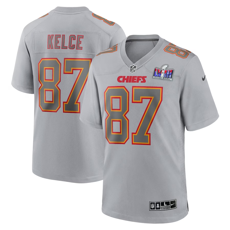 Men's Kansas City Chiefs Travis Kelce #87 Gray Super Bowl LVIII Atmosphere Jersey